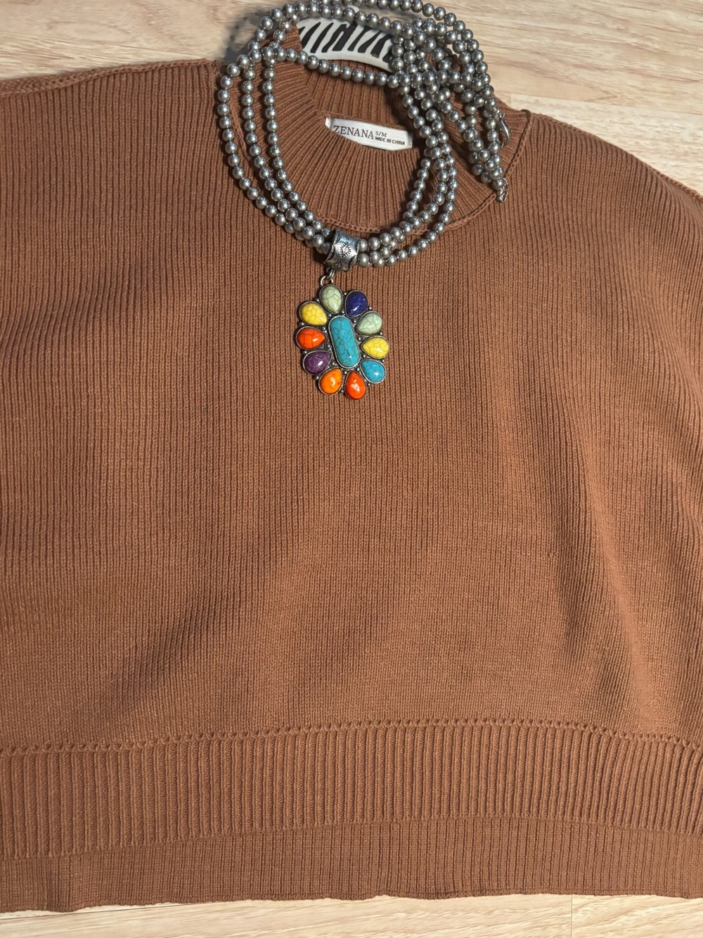Zenana Outfitters Brown Crewneck Knit Sweater